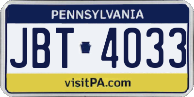 PA license plate JBT4033