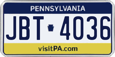 PA license plate JBT4036
