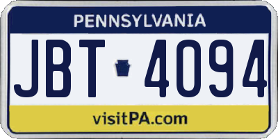 PA license plate JBT4094