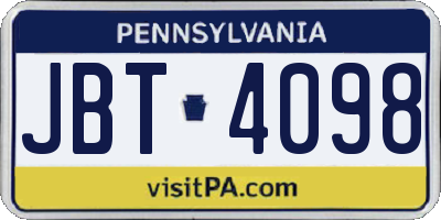 PA license plate JBT4098