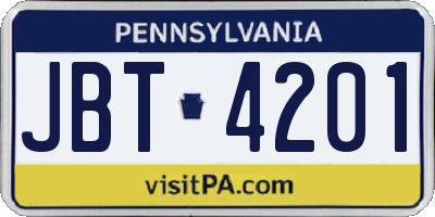 PA license plate JBT4201