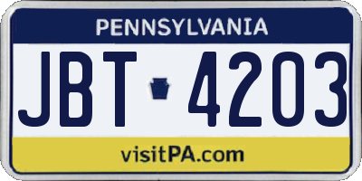 PA license plate JBT4203