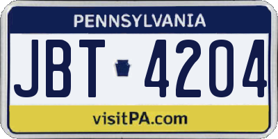 PA license plate JBT4204
