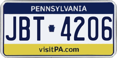 PA license plate JBT4206