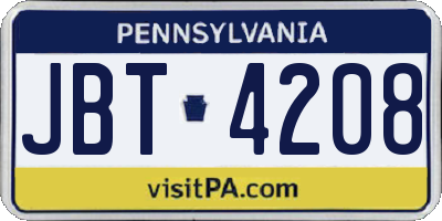 PA license plate JBT4208