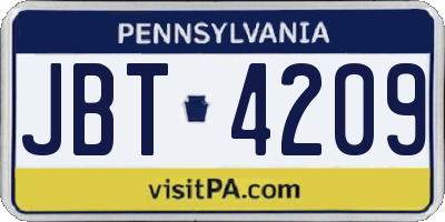 PA license plate JBT4209