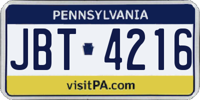 PA license plate JBT4216