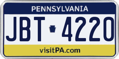 PA license plate JBT4220