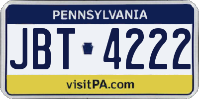 PA license plate JBT4222