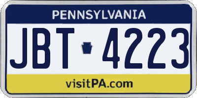 PA license plate JBT4223