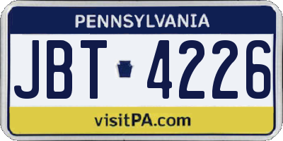 PA license plate JBT4226
