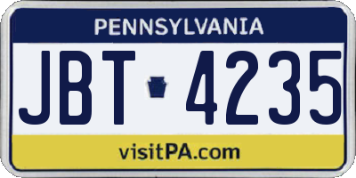 PA license plate JBT4235
