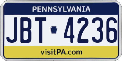 PA license plate JBT4236