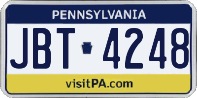 PA license plate JBT4248