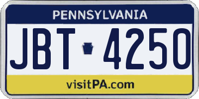 PA license plate JBT4250