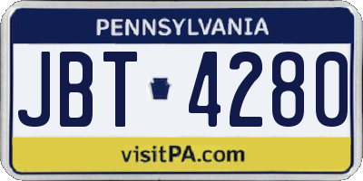 PA license plate JBT4280