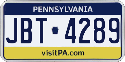 PA license plate JBT4289