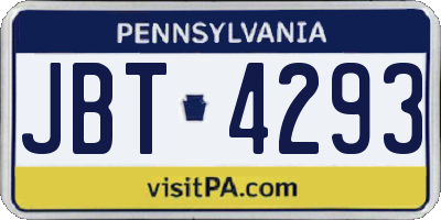 PA license plate JBT4293