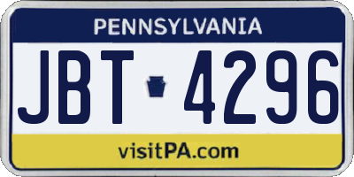 PA license plate JBT4296