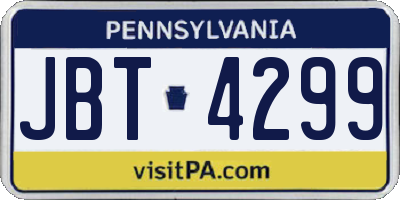 PA license plate JBT4299