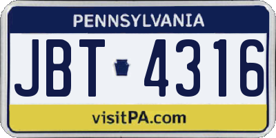 PA license plate JBT4316