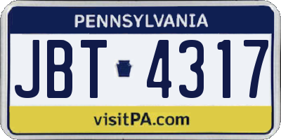 PA license plate JBT4317