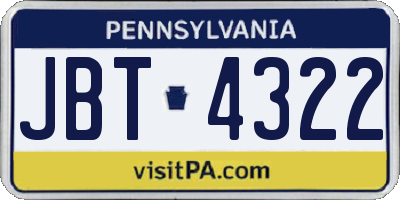 PA license plate JBT4322