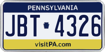 PA license plate JBT4326