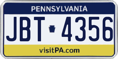 PA license plate JBT4356