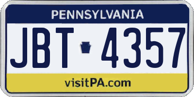 PA license plate JBT4357