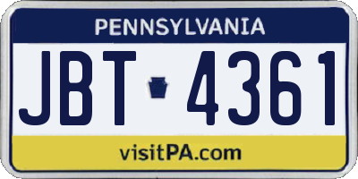 PA license plate JBT4361