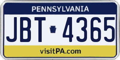 PA license plate JBT4365