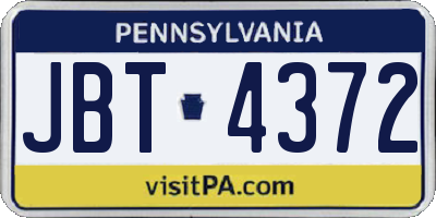PA license plate JBT4372