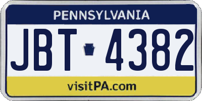 PA license plate JBT4382