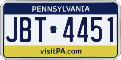 PA license plate JBT4451
