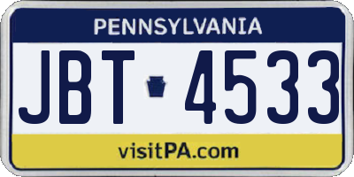 PA license plate JBT4533