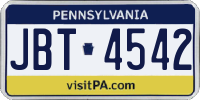 PA license plate JBT4542