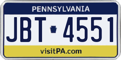 PA license plate JBT4551