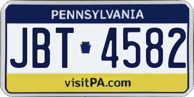 PA license plate JBT4582