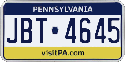 PA license plate JBT4645