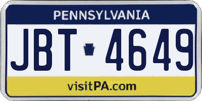 PA license plate JBT4649
