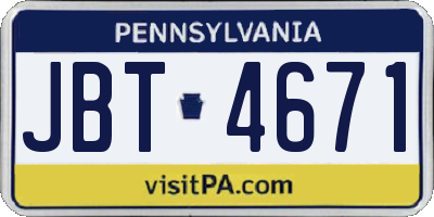 PA license plate JBT4671