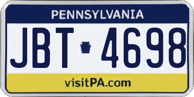 PA license plate JBT4698