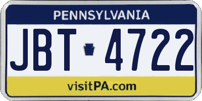PA license plate JBT4722