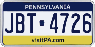 PA license plate JBT4726