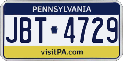 PA license plate JBT4729