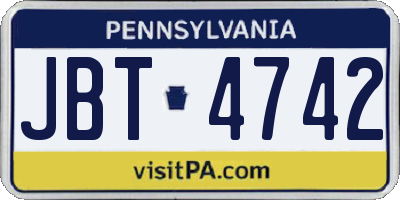PA license plate JBT4742