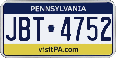 PA license plate JBT4752