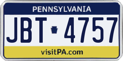 PA license plate JBT4757