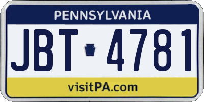 PA license plate JBT4781